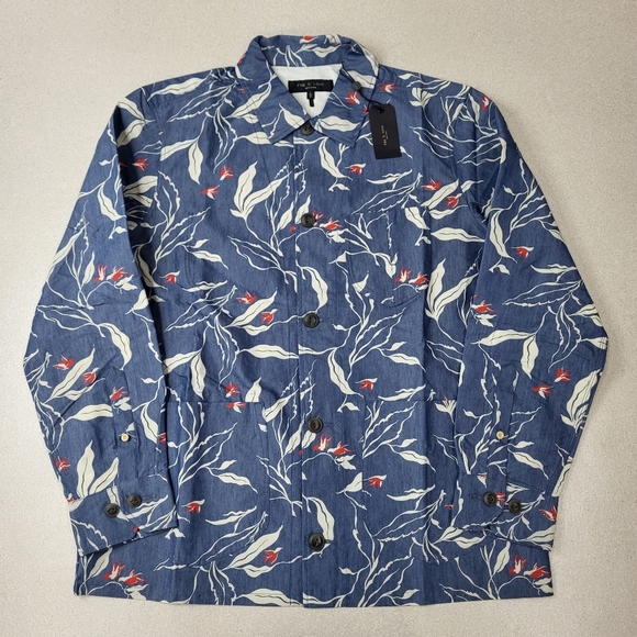 (RB-1) Rag & Bone Mens Indigo Floral Mace Shirt Jacket - Picture 2 of 3